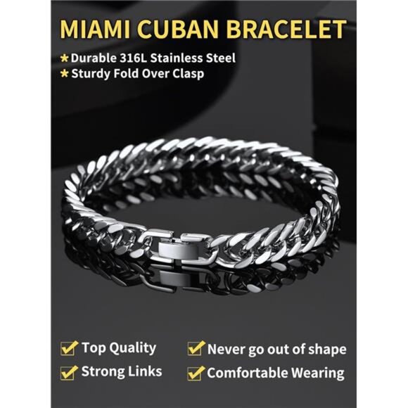 Cuban Link Bracelet Men Women Gold Plated Stainless Steel Chain Jewelry Gift - Picture 3 of 7
